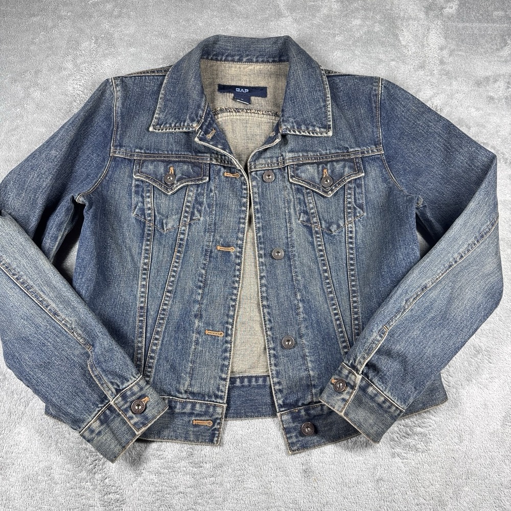 GAP‎ Blue Denim Jacket Womens Medium Button Front Classic Jean Coat